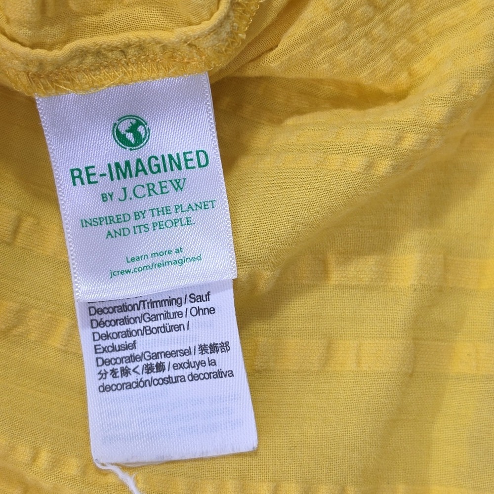 J Crew Ruffle V-Neck Blouse XL Butter Yellow Cotton Textured Short Sleeve Top - Picture 5 of 15